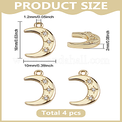 真鍮製チャーム4個  キュービックジルコニア付き  ムーン  ゴールドカラー  16x10x2mm  穴：1.2~1.5mm&nbsp;ZIRC-LP0001-44G