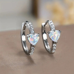 ハートブラスマイクロパヴェクリアキュービックジルコニアフープピアス  アクリルと  プラチナ  6x6mm&nbsp;WGF4C00-01