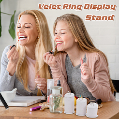 3 個 3 サイズの糸くずカバー付き PVC リングディスプレイスタンド  コラムシングルリング収納ホルダー  ホワイト  5.7x6.3~10.2cm  1個/サイズ&nbsp;RDIS-WH0019-06