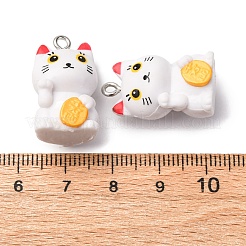 樹脂チャーム  招き猫のチャーム  プラチナ鉄ループ付き  きいろ  24x14x13.5mm  穴：2mm&nbsp;FIND-Z084-04P-02
