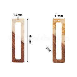 樹脂と木の大きなペンダント  ホイル付き  長方形  ミックスカラー  60.5~61x17x3mm  穴：1.6mm  12個/箱&nbsp;RESI-CJ0001-20