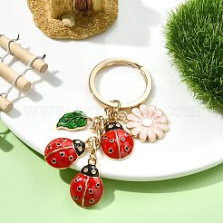 合金エナメルキーシャン  鉄キーリング付き  花てんとう虫  ゴールドカラー  75mm&nbsp;KEYC-JKC01048