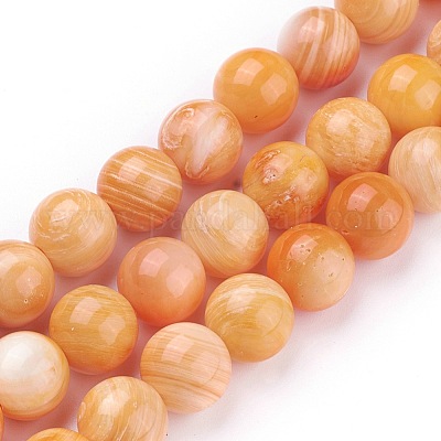 シェルビーズ連売り  ラウンド  染め  オレンジ  8mm  穴：0.8mm  約50個/連  15.9インチ（40.5cm）&nbsp;BSHE-L041-07B-02-1