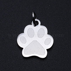 変色しない201ステンレススチール製ペットチャーム  丸カン付き  犬の足跡  ステンレス鋼色  13.5x12x1mm  穴：3mm