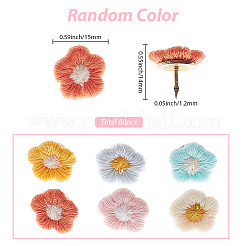 画鋲付き布刺繍60個  花  ミックスカラー  14x15mm&nbsp;FIND-SP0004-55