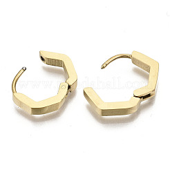 304ステンレススチール製ハギーフープピアス  六角  18KGP本金メッキ  13.5x15x2.5mm  ピン：0.8mm&nbsp;STAS-R115-19G