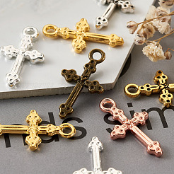 合金ペンダント  カドミウムフリー＆鉛フリー  クロス  ミックスカラー  21x11x2mm  穴：2mm  6色  20個/カラー  120個/箱&nbsp;PALLOY-PJ0001-07-RS