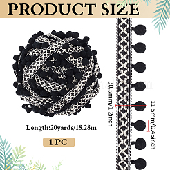 20ヤードナイロンポンポンボールリボン  衣服アクセサリー用のレーストリミング  ブラック  1-1/4インチ（30.5mm）&nbsp;OCOR-MA0001-94A