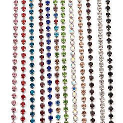 12色真鍮ラインストーンストラスチェーン  ラインストーンカップチェーン  グレードA  銀色のメッキ  ミックスカラー  2mm  12色  1ヤード/カラー  12ヤード/箱&nbsp;CHC-FW0001-01