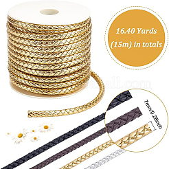 Puイミテーションレザー編組コード  キーホルダー用  ラウンド  ゴールド  7x6mm  約16.40ヤード（15m）/ロール&nbsp;WL-WH0003-14B