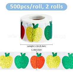 プラスチックステッカーテープ2ロール  自己接着クラフトステッカー  りんご  カラフル  33x30mm  500PCS /ロール&nbsp;STIC-FH0001-32