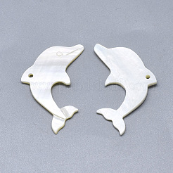 淡水シェルペンダント  刻まれたイルカ  貝殻色  36~38x23~24x2~3mm  穴：1.6mm&nbsp;SHEL-S264-025