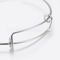 変色しにくい調節可能な304ステンレススチール製バングル  ステンレス鋼色  60x65mm（2-3/8インチx2-1/2インチ）&nbsp;BJEW-K187-03P
