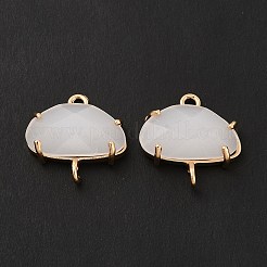 K9 ガラス コネクタ チャーム  半円リンク  明るい金色の真鍮のパーツと  カドミウムフリー＆ニッケルフリー＆鉛フリー  多面カット  ホワイトオパール  18x18.5x6mm  穴：1.8mm&nbsp;KK-E071-24KCG-03