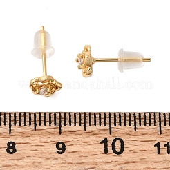 フラワー 真鍮 マイクロパヴェ クリア キュービックジルコニア スタッド イヤリング  ニッケルフリー  18KGP本金メッキ  7x6mm&nbsp;EJEW-P331-05G