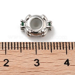 真鍮製マイクロパヴェグリーンキュービックジルコニアビーズ  長持ちメッキ  プラチナ  10x7.5x4mm  穴：1.4mm&nbsp;LS-KK-K361-05P