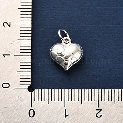 スターリングシルバー925Dテクスチャハートチャーム3個  シルバーカラー  丸カン付き  ハート  13.5x10x4.5mm  穴：3mm&nbsp;STER-U009-10S-02