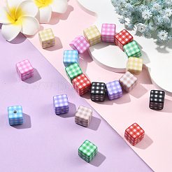 24色プリント不透明アクリルビーズ8個  タータン模様のキューブ  ミックスカラー  14x14x14mm  穴：3mm  3個/カラー&nbsp;MACR-FS0002-47