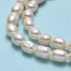 天然養殖淡水パールビーズ連売り  ライス  リネン  5.5x3.8mm  穴：0.5mm  約69個/連  14.17''（36センチメートル）&nbsp;PEAR-J006-10F-01