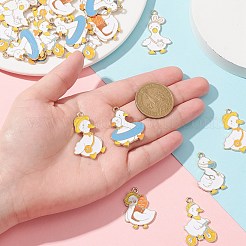 30個6スタイルアロイエナメルペンダント  アヒルのチャーム  ライトゴールド  ホワイト  29~34x19~24x1.5mm  穴：1.8mm  5個/スタイル&nbsp;ENAM-CJ0005-22