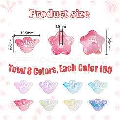 800色UVメッキ虹色アクリルビーズキャップ8個  5  - 花びらの花  ミックスカラー  12.5x12.5x6.5mm  穴：1.5mm  100個/カラー&nbsp;OACR-PH0004-29