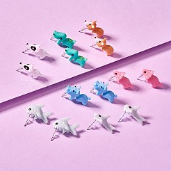 7ペア7スタイルかわいい動物樹脂スタッドピアス  女性のための恐竜＆クジラ＆犬＆カバ＆サメのイヤリング  ミックスカラー  22~24x7.5~13.5x10~16mm  ピン：0.6mm  1ペア/スタイル&nbsp;EJEW-SZ0001-59