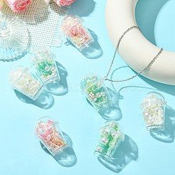 ミルクティーカップテーマ不透明アクリルパーツ10個  イミテーションパールラウンドビーズ付き  ミックスカラー  37.5x43x52mm  穴：2.5mm&nbsp;OACR-CJ0002-31