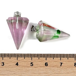 塗装ガラスペンダントスプレー  プラチナ鉄ループ付き  コーン  淡い茶色  26.5x15.5x13.5mm  穴：7.5mm&nbsp;GLAA-Z007-03E