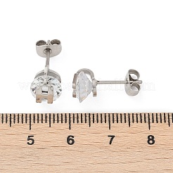 304ステンレススチールマイクロパヴェクリアキュービックジルコニアスタッドピアス  フラットラウンド  ステンレス鋼色  10x8mm&nbsp;EJEW-Z089-03P