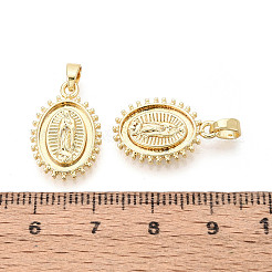 宗教真鍮ペンダント  聖母マリアのチャーム付きオーバル  18KGP本金メッキ  19x12.5x2mm  穴：4.5x2.5mm&nbsp;KK-T073-55G