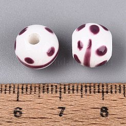 手作りの陶器ビーズ  手描き  ファミーユは磁器バラ  丸い枝  パープル  10.5mm  穴：2.5mm&nbsp;PORC-N012-12C