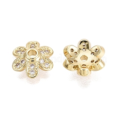 真鍮製マイクロパヴェクリアキュービックジルコニアビーズキャップ  花  18KGP本金メッキ  10x9x3.5mm  穴：1.5mm&nbsp;KK-Q071-08G-02