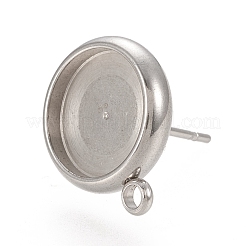変色しにくい304ステンレススチールスタッドピアス金具  フラットラウンド  ステンレス鋼色  15x12.5mm  穴：1.6mm  ピン：0.7mm  トレイ：10mm&nbsp;STAS-K202-04D-P