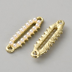 合金と白いプラスチックのパールリンクコネクターチャーム  ゴールドカラー  オーバル  24x6.5x3mm  穴：1.6mmと1.4mm&nbsp;FIND-WH0365-082G-05