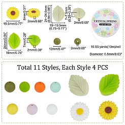 DIYの花と葉のブレスレット作りキット  シリコーンビーズを含む  弾性糸  ミックスカラー  44個/セット&nbsp;DIY-PH0009-33