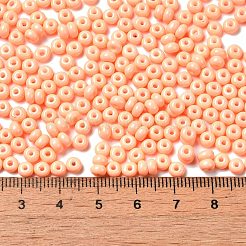 焼付塗装ガラスシードビーズ  ドーナツ  ライトサーモン  4x2.5mm  穴：1mm  約6205個/ポンド&nbsp;SEED-B001-02A-16