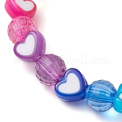 ハートとファセットラウンドアクリルビーズストレッチブレスレット  女性用レインボーカラーブレスレット  カラフル  内径：2-1/4インチ（5.8cm）  ビーズ：8mmと8x7mm&nbsp;BJEW-JB10245-02