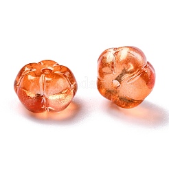 秋のテーマ透明とんぼ玉  グリッターパウダー付き  カボチャ  オレンジ  9.5~10x6mm  穴：1.2mm&nbsp;GLAA-P049-A01