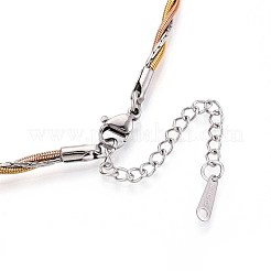 2.5mm 3色 304ステンレススチール ツイストラウンドスネークチェーン＆ボストンリンクチェーンネックレス  イオンプレーティング（ip）  ミックスカラー  15.75~15.94インチ（40~40.5cm）&nbsp;NJEW-N058-15GPRG