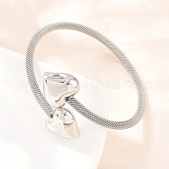 女性用304ステンレススチールメッシュチェーンバングル  ハート  ステンレス鋼色  内径：2.20インチ（5.6cm）&nbsp;BJEW-D460-05P