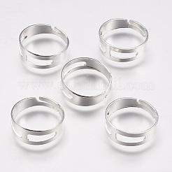 空白の調整可能な鉄製指輪バンド  ジュエリー製作用のリングセッティング  銀  18mm&nbsp;IFIN-K036-04S