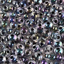 Fgb内側色透明ガラスシードビーズ  ロンデル  ブラック  6x4mm  穴：2mm  約2000個/450g&nbsp;SEED-T009-01A