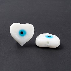 手作りのナザールボンジュウのランプワークビーズ  片穴  ハート  ホワイト  16~16.5x17.5~18x5.5~6mm  穴：1mm&nbsp;LAMP-F025-07D