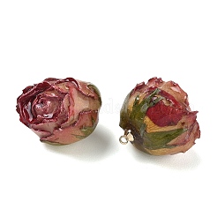 真鍮エポキシ樹脂ペンダント  内側にドライフラワーのペンダント  バラの花のチャーム  金色のループ付き  カメリア  19~27x21~27x19~28.5mm  穴：1.6mm&nbsp;FIND-D043-01G-07