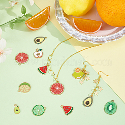 54個9スタイルアロイエナメルペンダント  ライトゴールド  フルーツをテーマにしたチャーム  ミックスカラー  18~28x9~24.5x1~2mm  穴：1.6~2mm  6個/スタイル&nbsp;ENAM-GA0001-11
