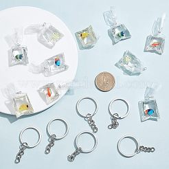 金魚バッグキーホルダー作りキット（3D）  鉄製スプリットキーリングを含む  樹脂チャーム  ミックスカラー  20個/箱&nbsp;DIY-NB0007-43