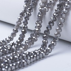 電気メッキガラスビーズセット  イミテーション翡翠  フル虹メッキ  多面カット  ロンデル  グレー  6x5mm  穴：1mm  約4.3~5.5m80個/連  14.96~15.43インチ（38~39.2cm）&nbsp;EGLA-A034-J6mm-Y01