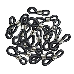 100個の眼鏡ホルダー  メガネゴムラバーループエンド  鉄パーツ  ブラック  21x4.5mm&nbsp;FIND-CJ0001-07A