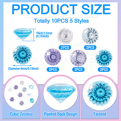 10色のキュービックジルコニアカボション5個  多面カット  ダイヤモンド  ミックスカラー  4x2.5mm  2個/カラー&nbsp;ZIRC-TA0001-32