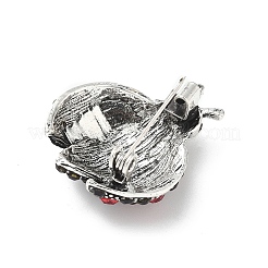 バックパックの服のための合金ラインストーンブローチ  てんとう虫  アンティークシルバー  30.5x25mm&nbsp;JEWB-M068-03AS